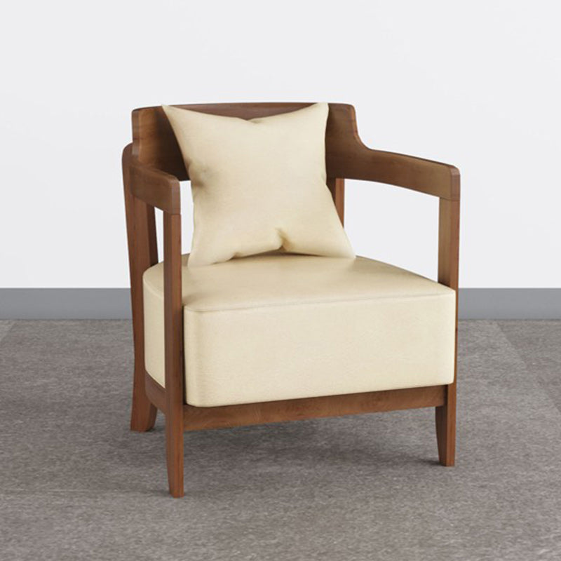 Genuine Leather Accent Armchair Basic Four Legs Pillow Back Chair