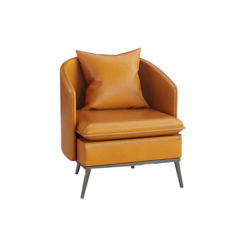 Genuine Leather Accent Armchair Basic Four Legs Pillow Back Chair