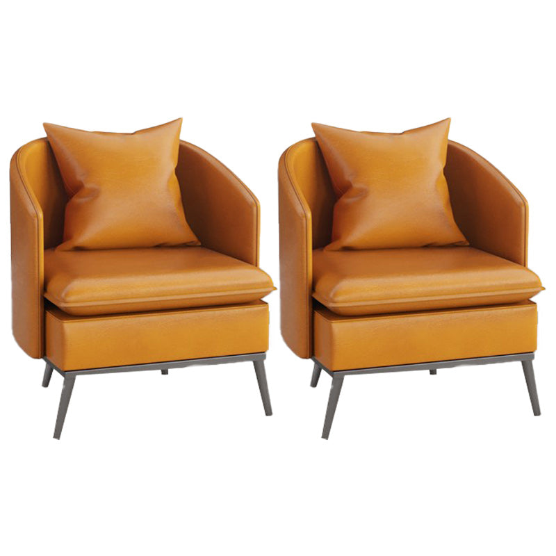 Genuine Leather Accent Armchair Basic Four Legs Pillow Back Chair