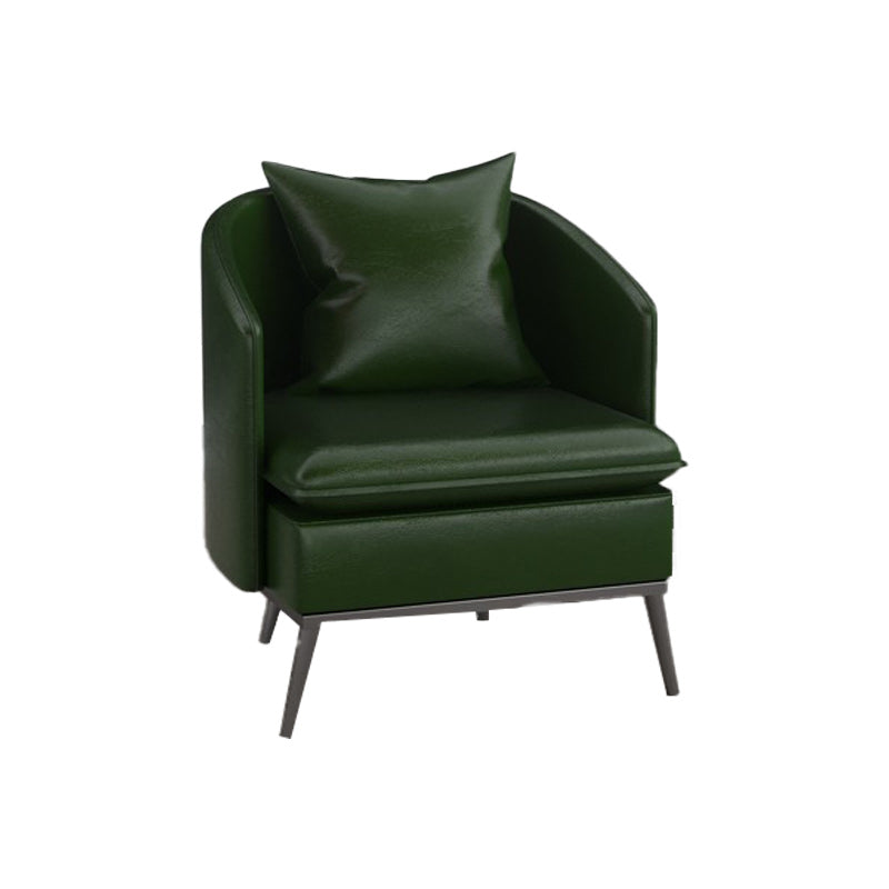 Genuine Leather Accent Armchair Basic Four Legs Pillow Back Chair