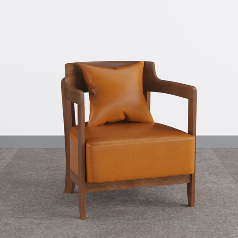 Genuine Leather Accent Armchair Basic Four Legs Pillow Back Chair