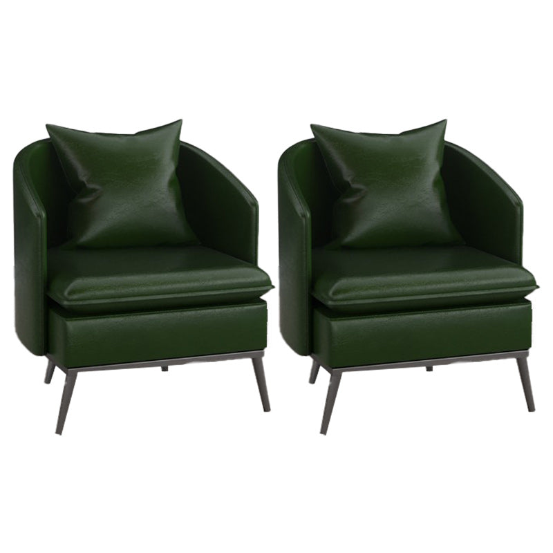 Genuine Leather Accent Armchair Basic Four Legs Pillow Back Chair