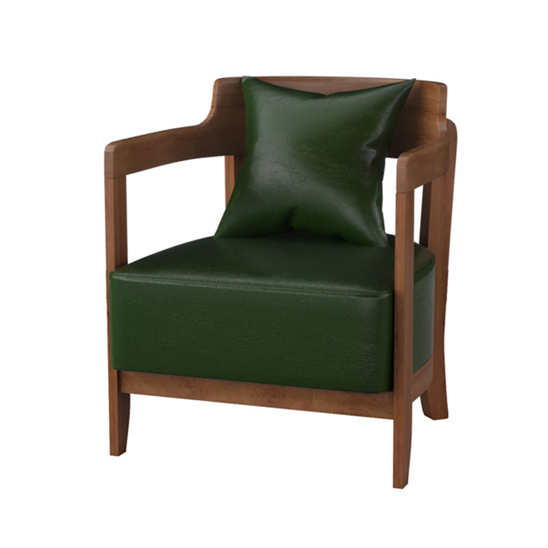 Genuine Leather Accent Armchair Basic Four Legs Pillow Back Chair
