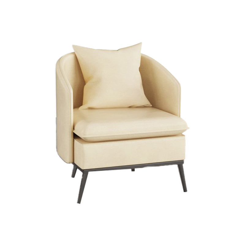 Genuine Leather Accent Armchair Basic Four Legs Pillow Back Chair