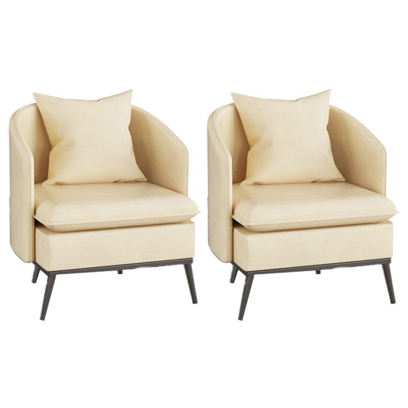 Genuine Leather Accent Armchair Basic Four Legs Pillow Back Chair