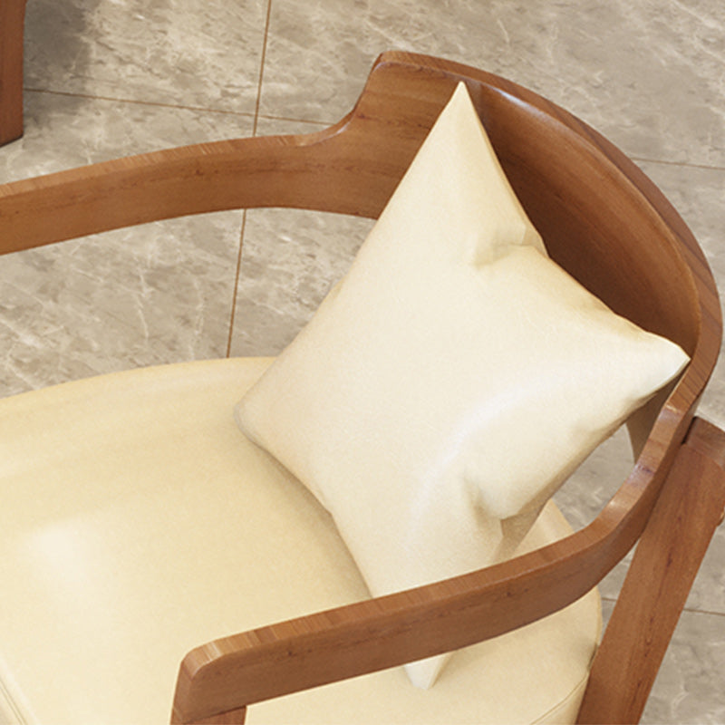Genuine Leather Accent Armchair Basic Four Legs Pillow Back Chair