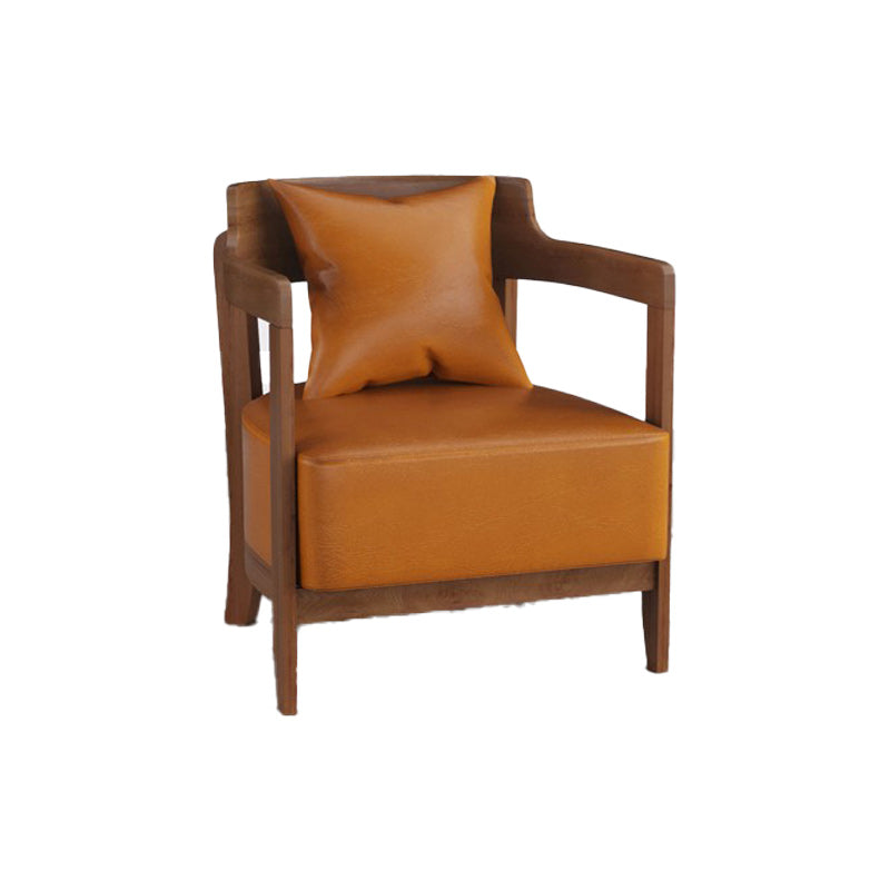 Genuine Leather Accent Armchair Basic Four Legs Pillow Back Chair
