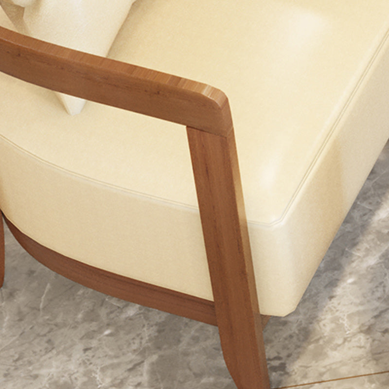 Genuine Leather Accent Armchair Basic Four Legs Pillow Back Chair