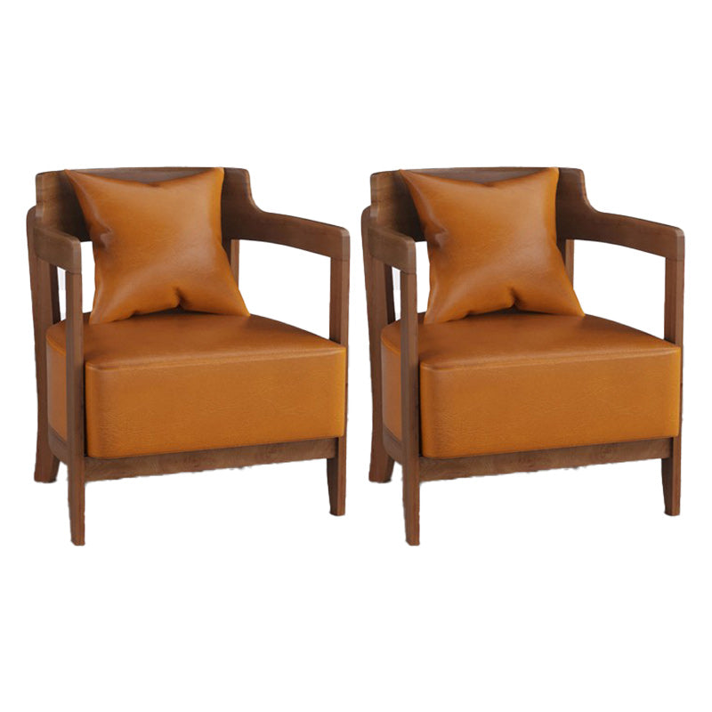 Genuine Leather Accent Armchair Basic Four Legs Pillow Back Chair