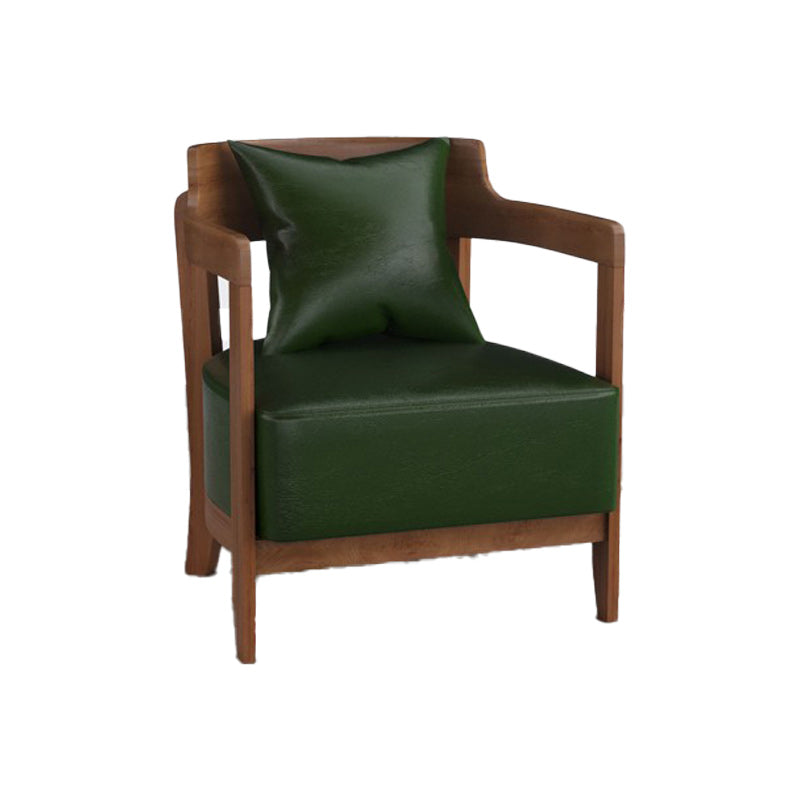 Genuine Leather Accent Armchair Basic Four Legs Pillow Back Chair