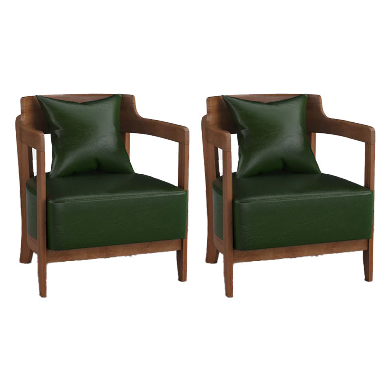 Genuine Leather Accent Armchair Basic Four Legs Pillow Back Chair