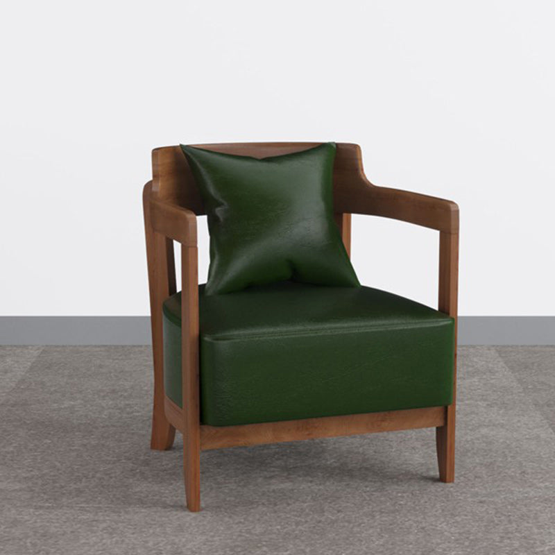 Genuine Leather Accent Armchair Basic Four Legs Pillow Back Chair