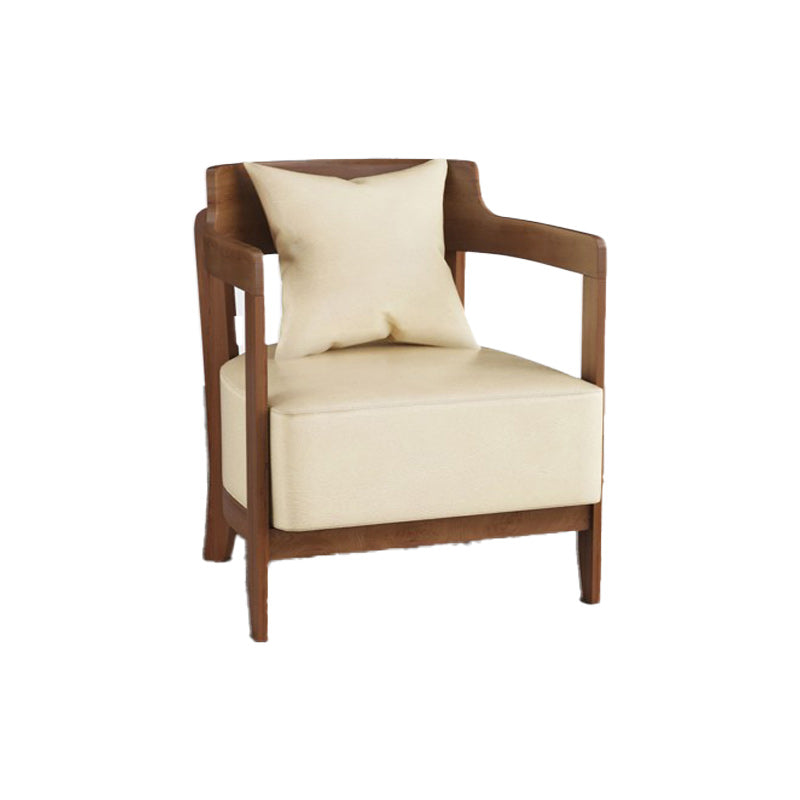 Genuine Leather Accent Armchair Basic Four Legs Pillow Back Chair