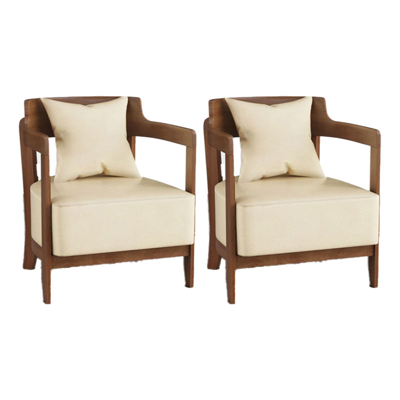 Genuine Leather Accent Armchair Basic Four Legs Pillow Back Chair