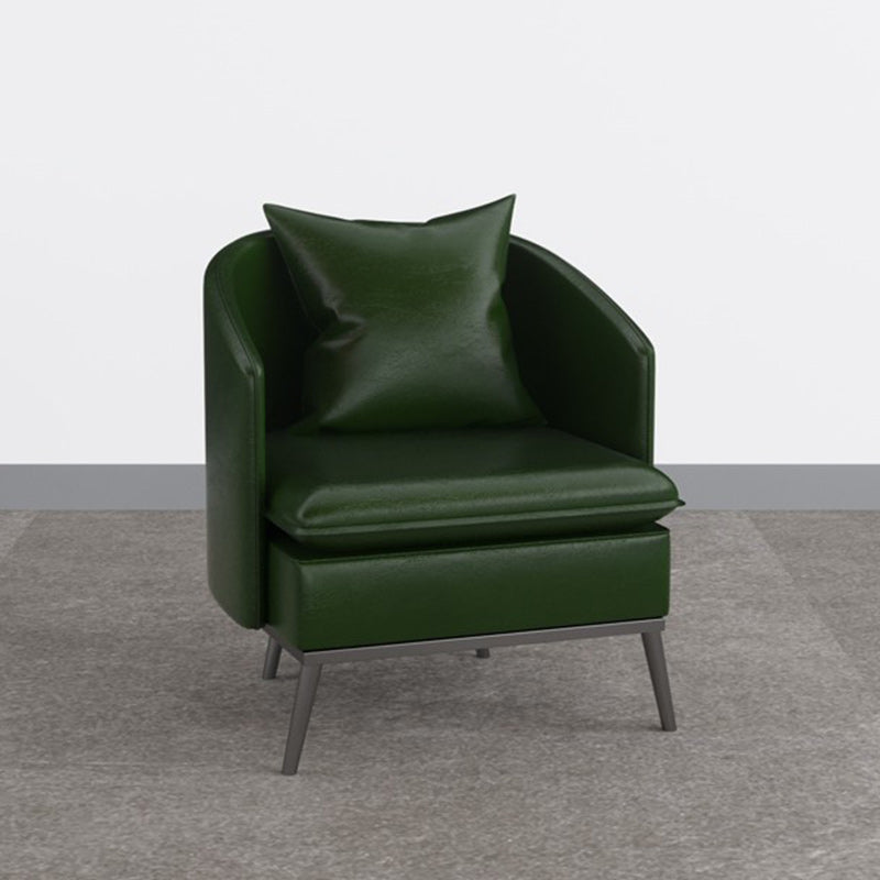 Genuine Leather Accent Armchair Basic Four Legs Pillow Back Chair