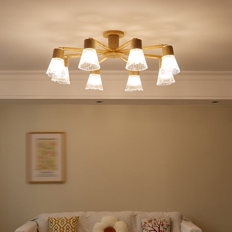 Bell Shape Glass Flush Mount Light Modern Style Multi Lights Ceiling Mount Light in Brown