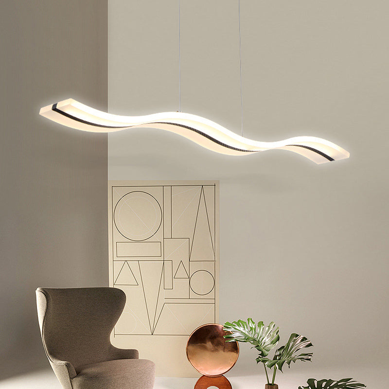 Linear Shape Chandelier Lighting Modern Style Acrylic 1 Lights Island Lamp in White