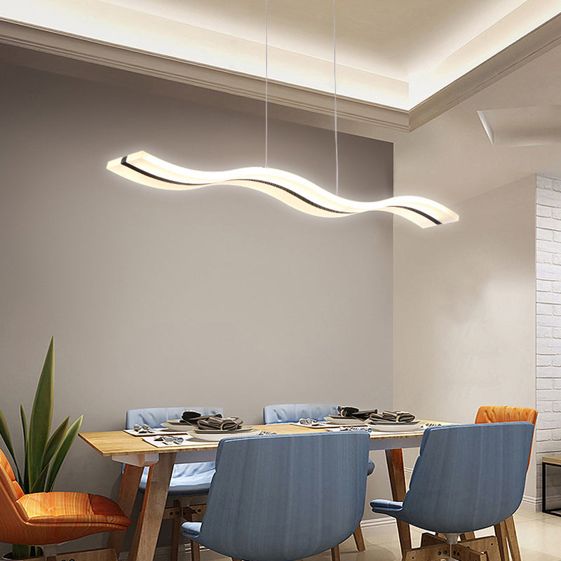 Linear Shape Chandelier Lighting Modern Style Acrylic 1 Lights Island Lamp in White