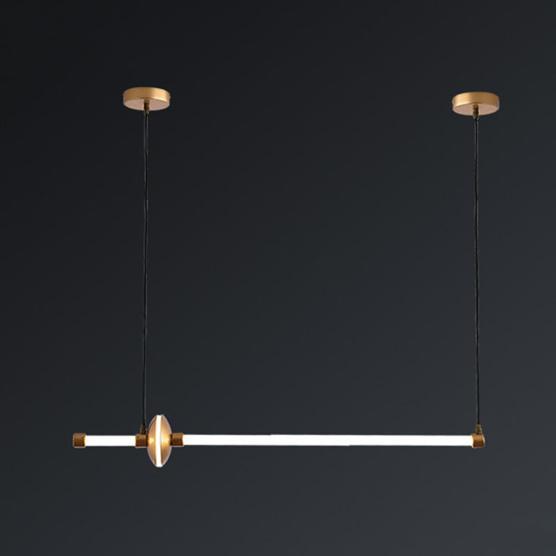 Metal Linear Island Pendant Modern 2-Light Island Lighting for Dining Room