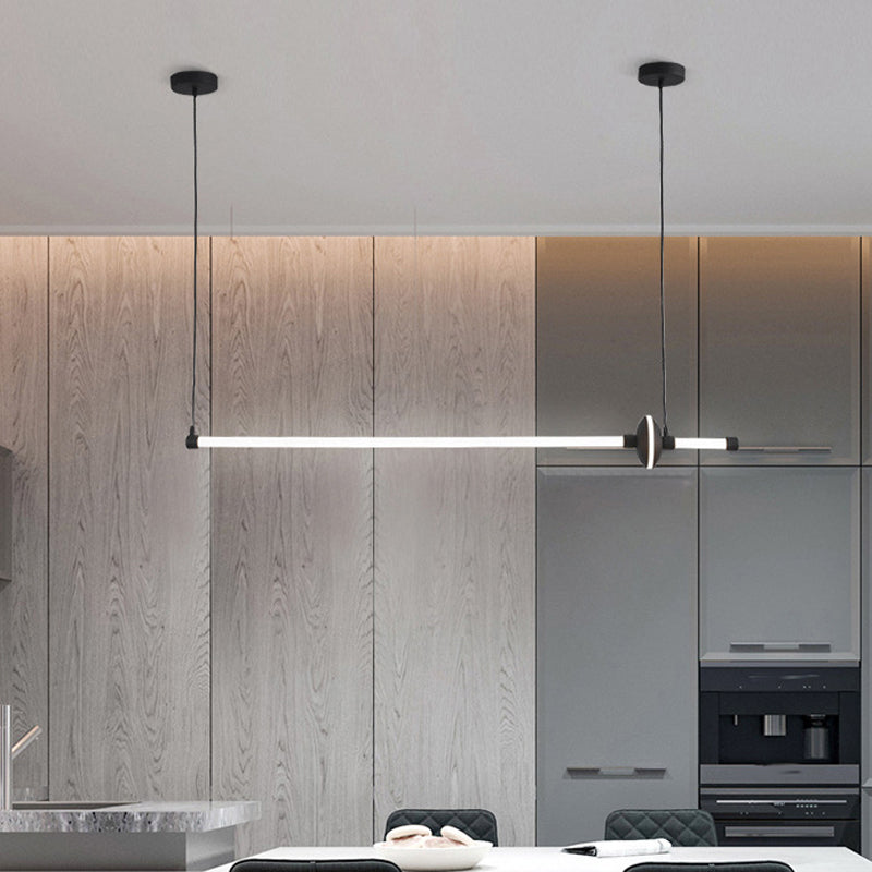 Metal Linear Island Pendant Modern 2-Light Island Lighting for Dining Room