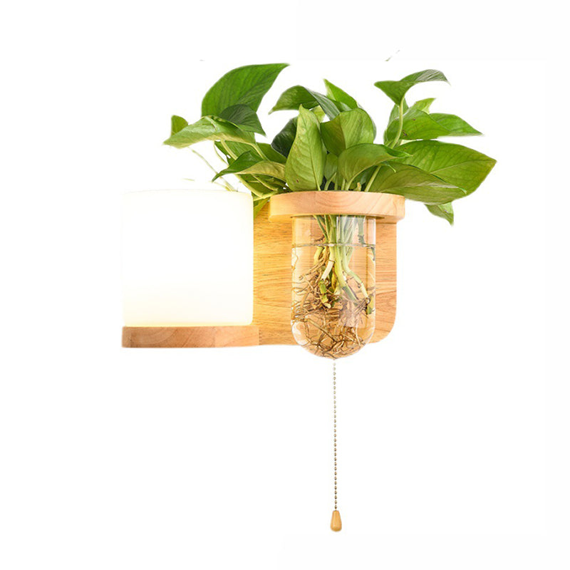 Modern Style Wall Light Fixture Wooden Wall Light Sconce without Plants