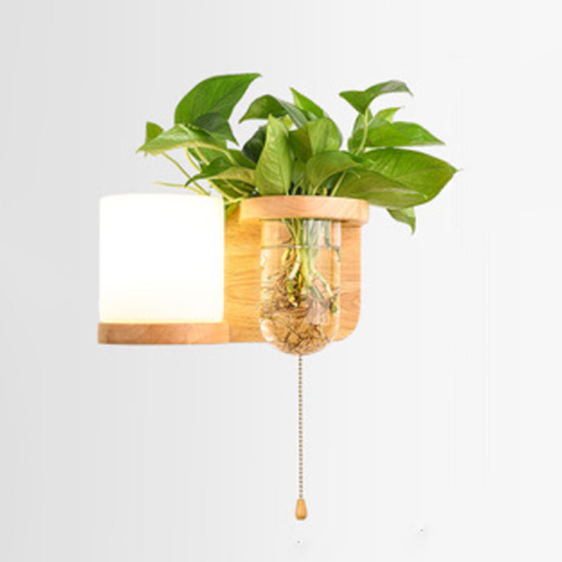Modern Style Wall Light Fixture Wooden Wall Light Sconce without Plants