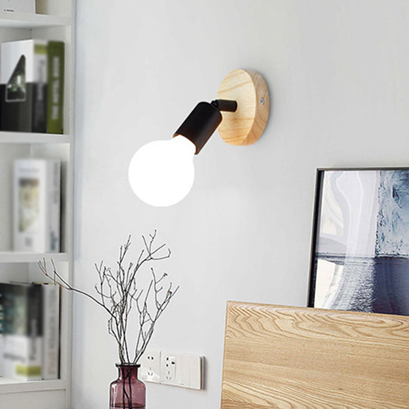 Contemporary Wood Wall Light Black / White Metal Lighting for Home Foyer