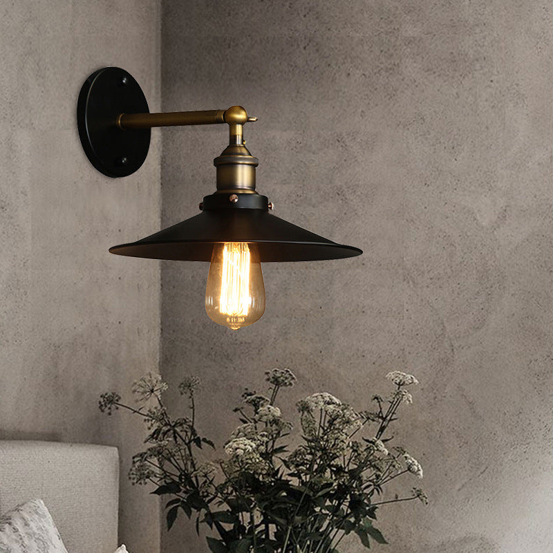 Industrial Style Wall Sconce Metal 1 Light Sconces in Black for Bedroom