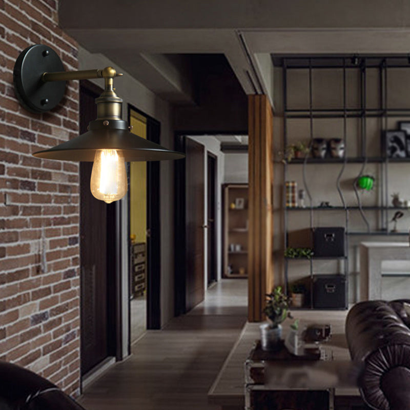 Industrial Style Wall Sconce Metal 1 Light Sconces in Black for Bedroom