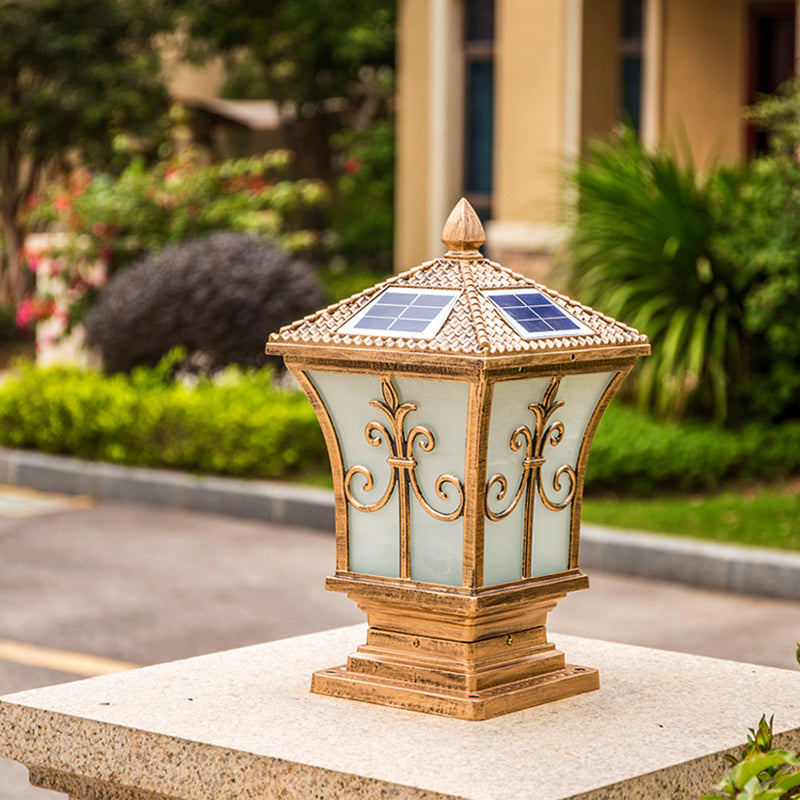 Waterproof Pillar Lamp Black/Golden Square Solar Outdoor Lights for Garden