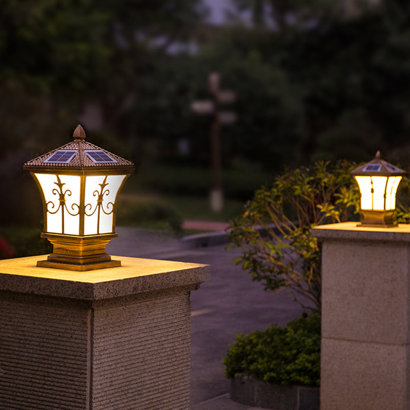 Waterproof Pillar Lamp Black/Golden Square Solar Outdoor Lights for Garden