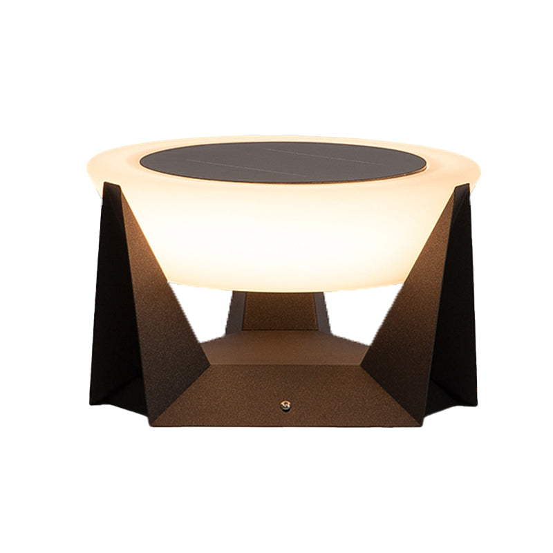 Modern Simple Metal Pillar Lamp Circle Shape Solar Energy Pillar Light for Outdoor
