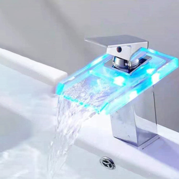 1-Handle Basin Lavatory Faucet 1-Hole Widespread Bathroom Vessel Faucet with LED Lighting