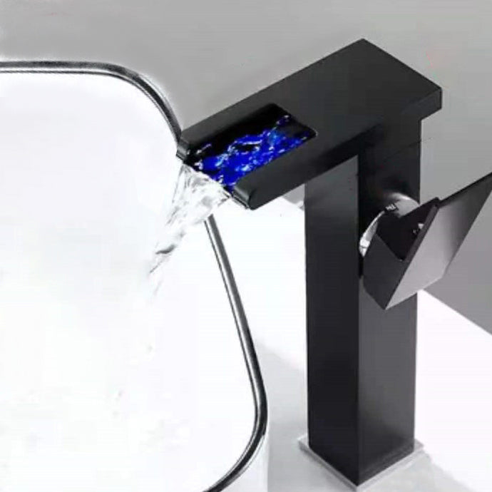 1-Handle Basin Lavatory Faucet 1-Hole Widespread Bathroom Vessel Faucet with LED Lighting