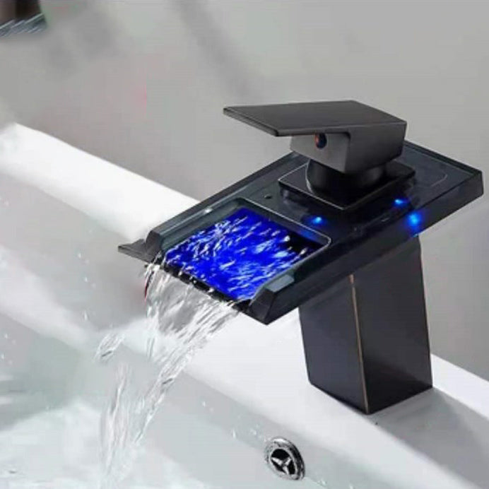 1-Handle Basin Lavatory Faucet 1-Hole Widespread Bathroom Vessel Faucet with LED Lighting