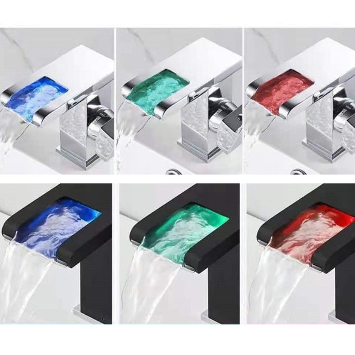 1-Handle Basin Lavatory Faucet 1-Hole Widespread Bathroom Vessel Faucet with LED Lighting