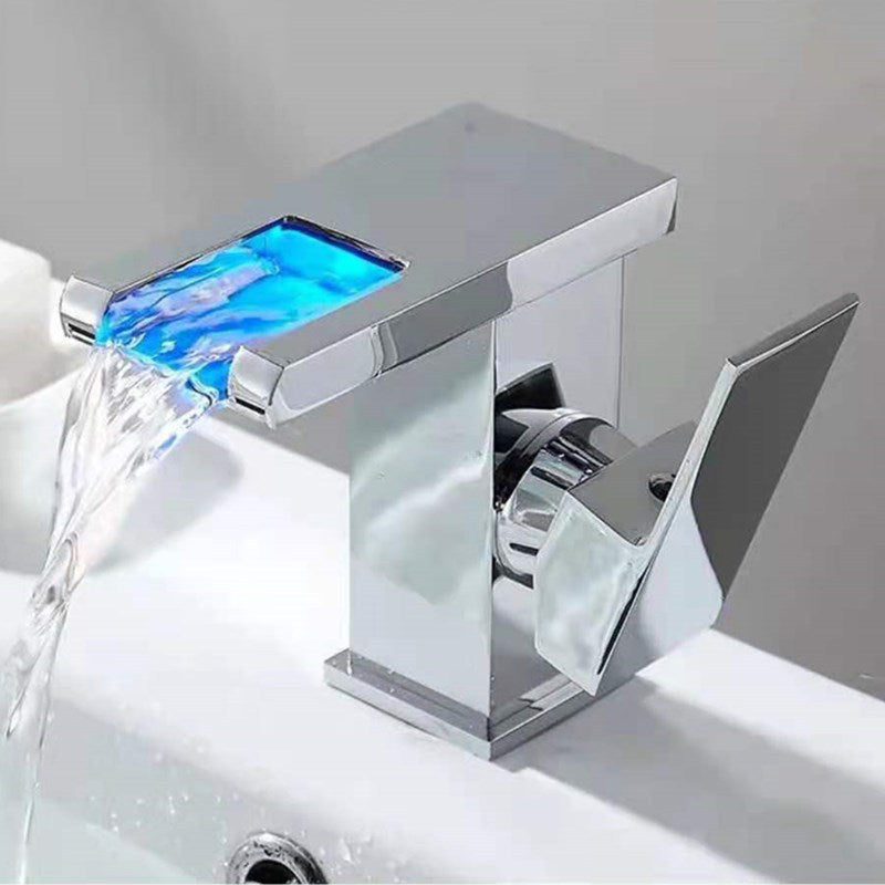 1-Handle Basin Lavatory Faucet 1-Hole Widespread Bathroom Vessel Faucet with LED Lighting