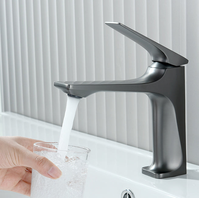 Contemporary Centerset Faucet Lever Handles Single Hole Low Arc Solid Brass Square Faucet