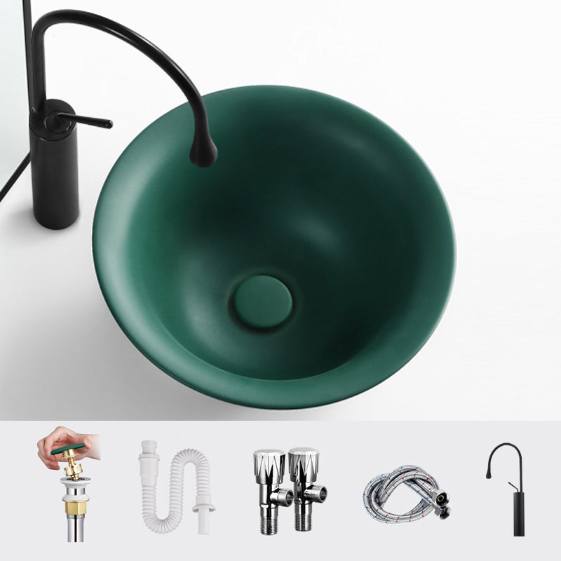Modern Bathroom Sink Porcelain Round with Pop-Up Drain Vessel Bathroom Sink