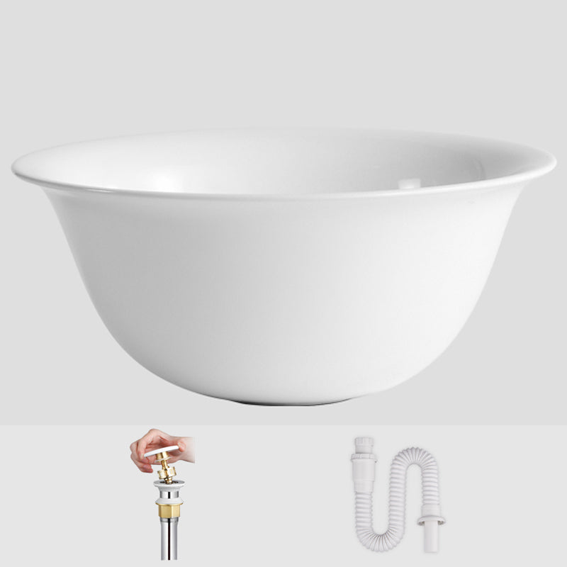 Modern Bathroom Sink Porcelain Round with Pop-Up Drain Vessel Bathroom Sink