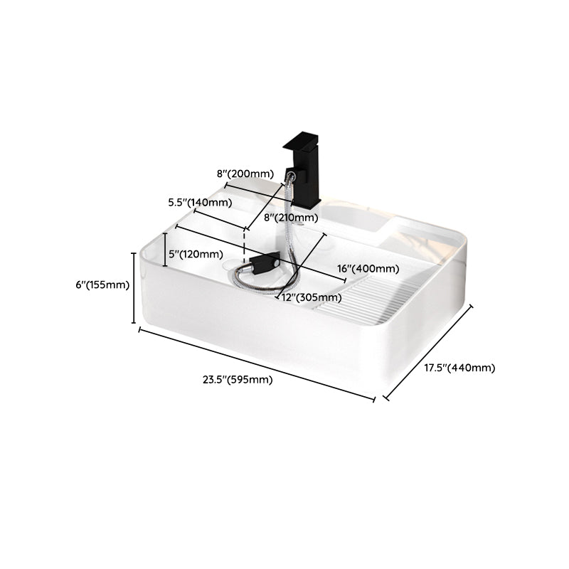 Modern Bathroom Sink Porcelain Solid Color Rectangular Vessel with Pop-Up Drain
