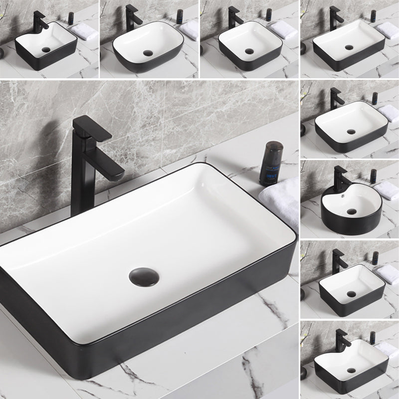 Contemporary Bathroom Sink Porcelain Pop-Up Drain Rectangular Vessel Bathroom Sink
