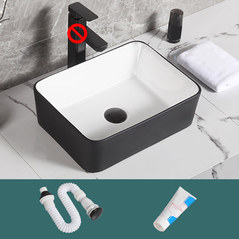 Contemporary Bathroom Sink Porcelain Pop-Up Drain Rectangular Vessel Bathroom Sink