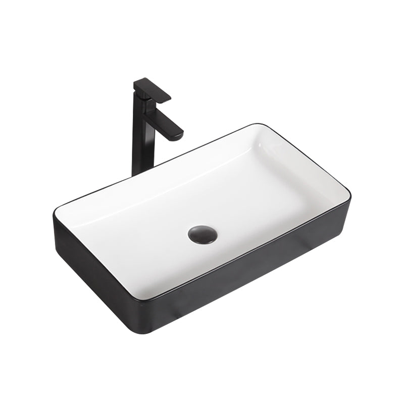 Contemporary Bathroom Sink Porcelain Pop-Up Drain Rectangular Vessel Bathroom Sink