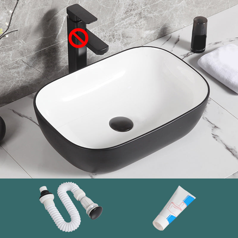 Contemporary Bathroom Sink Porcelain Pop-Up Drain Rectangular Vessel Bathroom Sink
