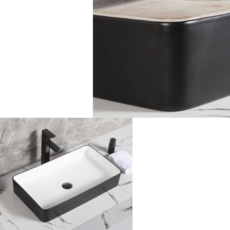 Contemporary Bathroom Sink Porcelain Pop-Up Drain Rectangular Vessel Bathroom Sink