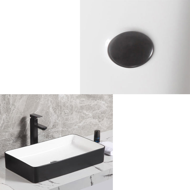 Contemporary Bathroom Sink Porcelain Pop-Up Drain Rectangular Vessel Bathroom Sink