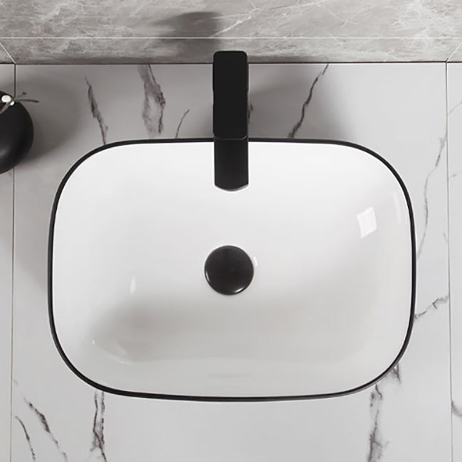 Contemporary Bathroom Sink Porcelain Pop-Up Drain Rectangular Vessel Bathroom Sink