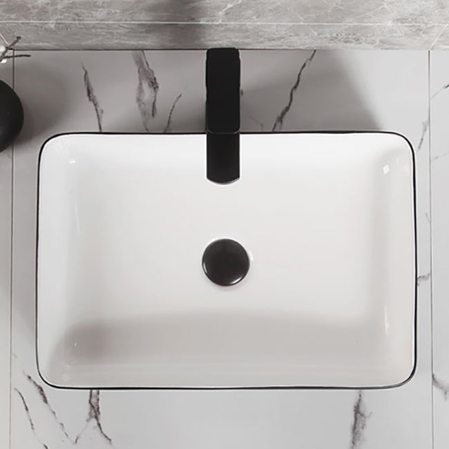Contemporary Bathroom Sink Porcelain Pop-Up Drain Rectangular Vessel Bathroom Sink