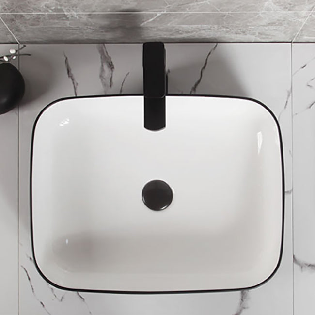 Contemporary Bathroom Sink Porcelain Pop-Up Drain Rectangular Vessel Bathroom Sink